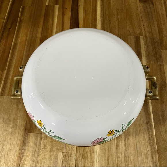 Tabletops Unlimited Vintage Enamel Pot Gold Trim Knob Handles Flower Design Dar - Picture 8 of 9